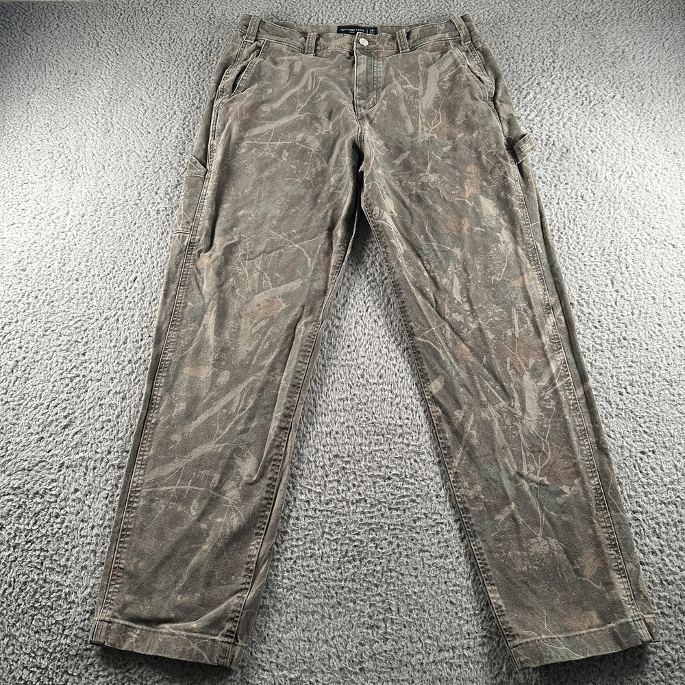 Abercrombie & Fitch‎ Cargo Pants Mens 34(33 Fits)x32 Green Camo Loose Workwear